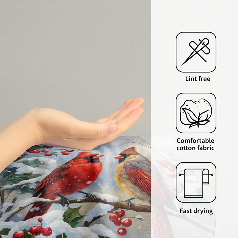 Granbey Winter Red Bird Hand Towels Pack of 2 Sweet Couple Cardinal Fingertip Towels Birds Holly Berry Branches Snow Christmas Holiday Bathroom Towels Soft Fast Drying Face Towel for Kitchen Spa Gym - Image 4